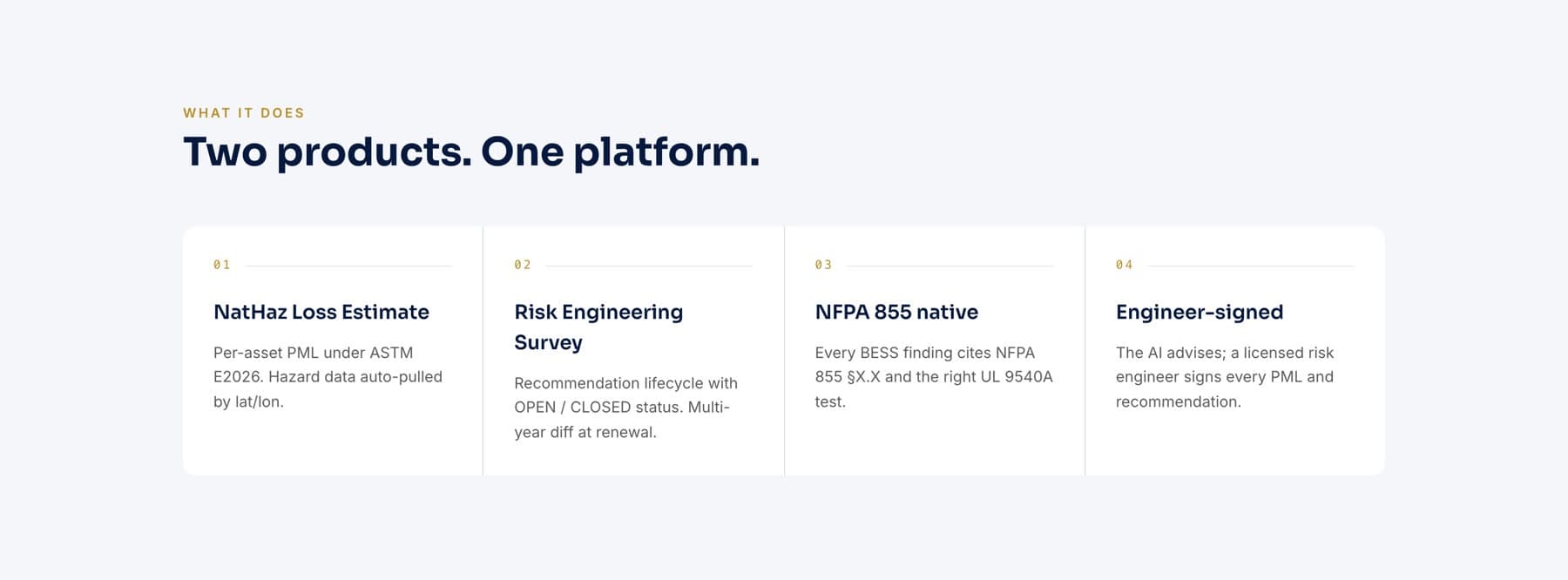 The two product offerings, presented as numbered entries with short technical descriptions.